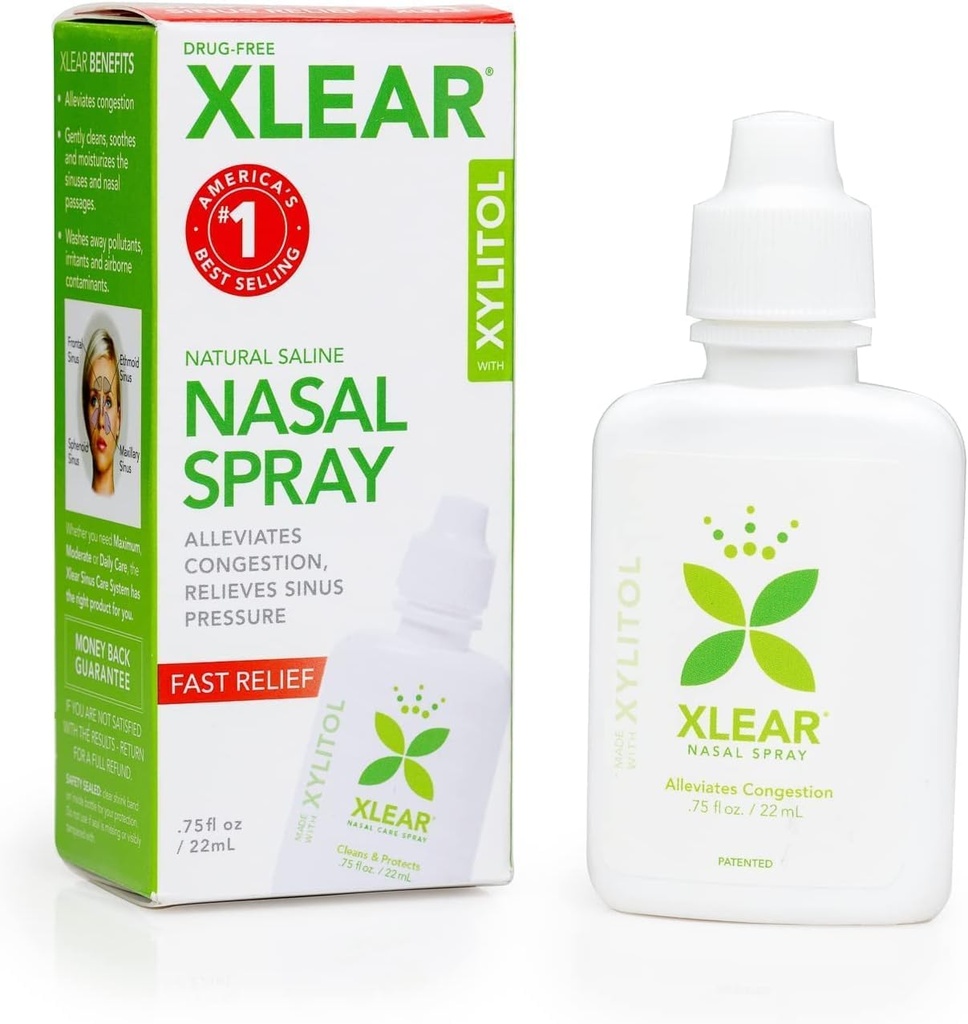 Xlear Natural Saline Nasal Spray met Xylitol, Neus Moisturizer voor kinderen en volwassenen, 0,75 fl oz (pakket van 1)