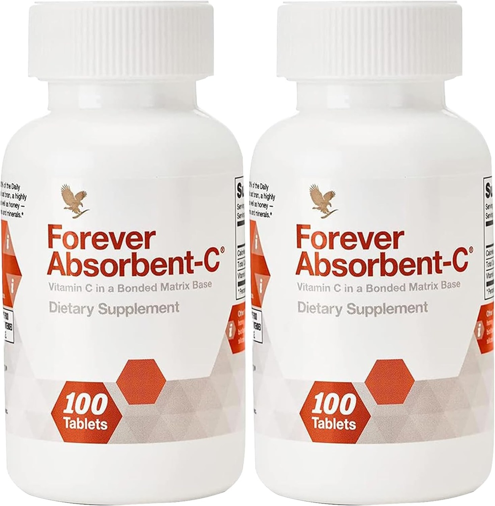 Forever Living - Absorbent-C - Orange, Honey Flavor with Oat Bran - Vitamin C for Immune Support and Skin Health - 100 Chewable Tablets (Pack of 2)