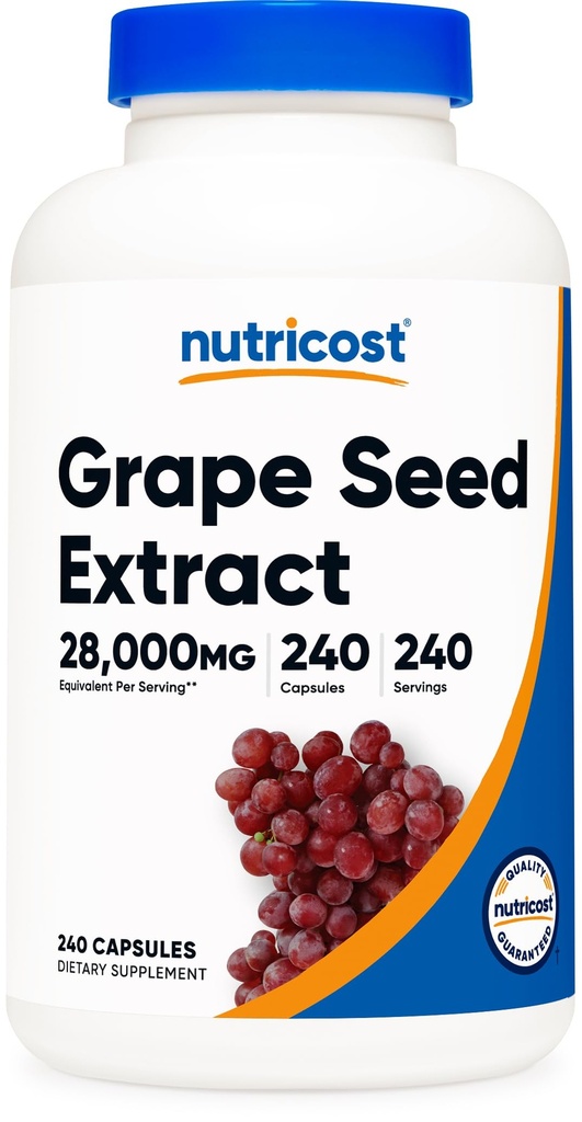 Nutricost Grape Seed Extract 28.000mg, 240 Capsule - Non-GMO, Glutenvrij, Vegetarisch vriendelijk