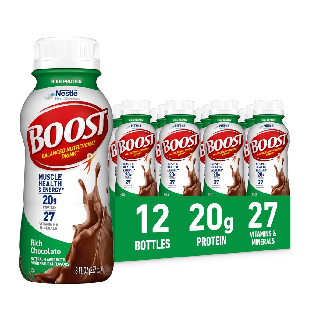 BOOST High Protein Ready to Drink Balanced Nutritional Drink, Rich Chocolate, 8 FL OZ (pack van 12)