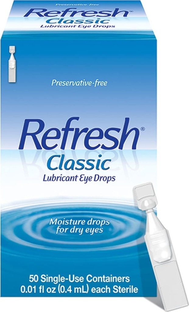 Vernieuw Classic Lubricant Eye Drops, Conservative-Free, 0,01 Fl Oz Containers voor eenmalig gebruik, 50 Tel, Verpakking van 1, Mei Vary
