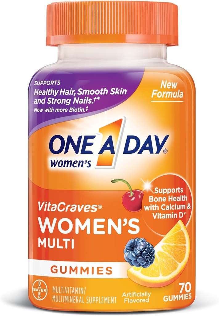 One A Day Vrouwen VitaCraves Multivitamine Gummies, Supplement met vitamine A, vitamine C, vitamine D, vitamine E en zink voor Immune Health Support*, Calcium & meer, 70 tellingen