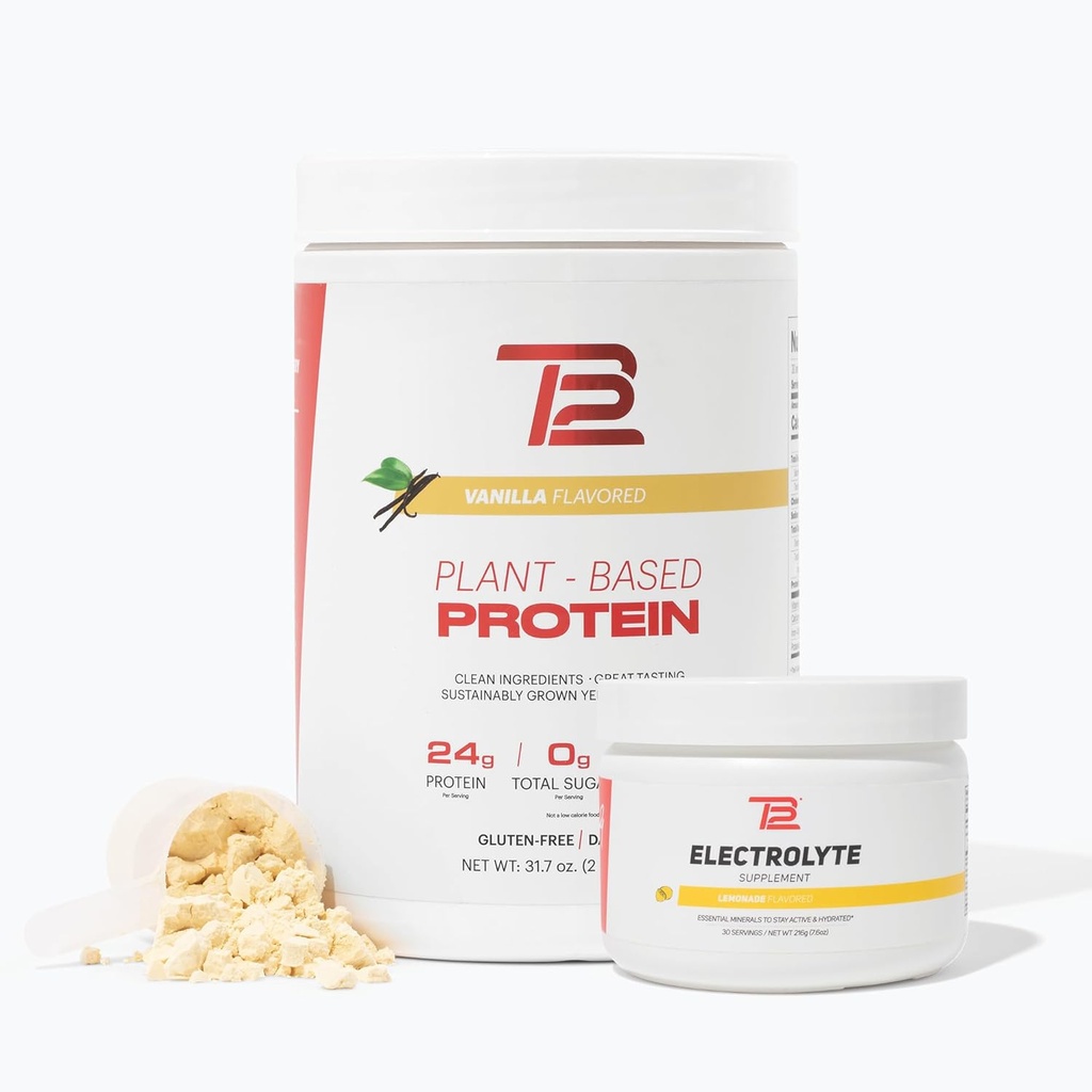 TB12 Plant Based Strength & Hydration Bundle (Vanilla Protein Powder & Limonade Electrolytes), Ondersteuning Muscle Recovery & Hydration, Dairy Free, Non-GMO, Soy-Free