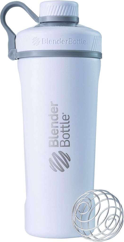 BlenderBattle Radian Shaker Cup Geïsoleerde roestvrij stalen waterfles met draad Whisk, 26-Ounce, Matte White