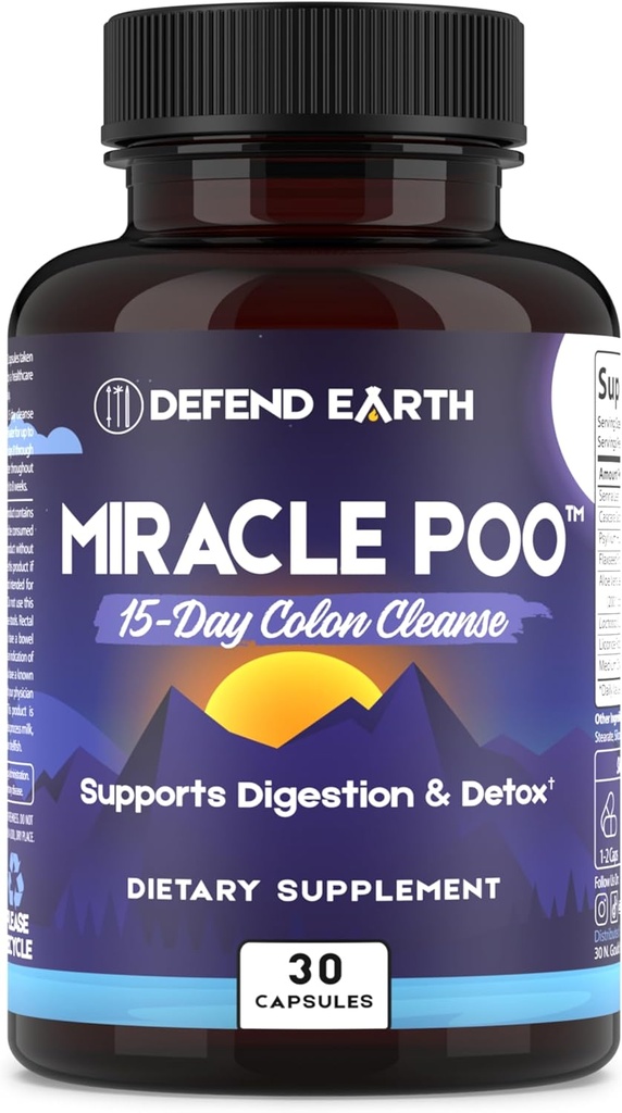 15 dagen Gut Cleanse, Miracle Poo Colon Cleanse Capsules for Detox & Digestief Health Support with Psyllium Husk, Senna, & Cascara Sagrada, Non-GMO, 30 capsules