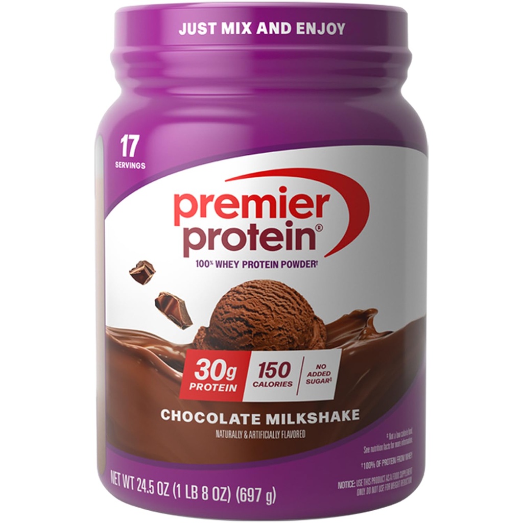 Premier Proteïnepoeder, Chocolade Milkshake, 30g Proteïne, 1g Suiker, 100% Wei Proteïne, Keto Vriendelijk, Geen Soja, Glutenvrij, 24,5 oz (17 Serven)