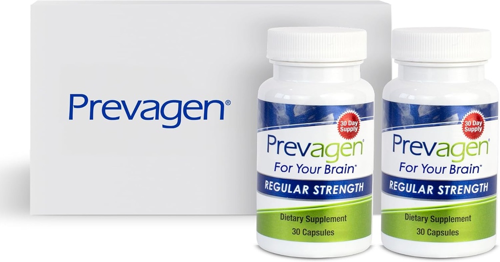 Prevagen 10mg, 2 Flessen van 30 Capsules, Regelmatige sterkte 30 Ct met Aantrekkelijke en Stapelbare Prevagen Opbergdoos