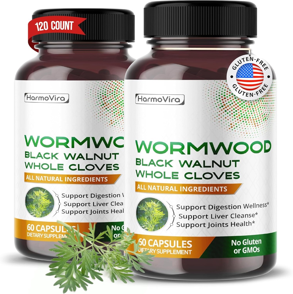 Wormwood Black Walnut Whole Cloves Ginger - Ondersteuning Vertering Wellness, Lever Reiniging, Gewricht Gezondheid - 120-daagse levering - Made in The USA