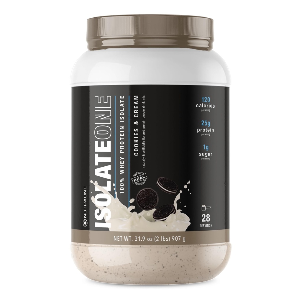 NutraOne IsolateOne Wei Isolaat Proteïne Poeder 100% Pure Wei Isolaat Poeder (Cookies & Cream - 28 Servers)