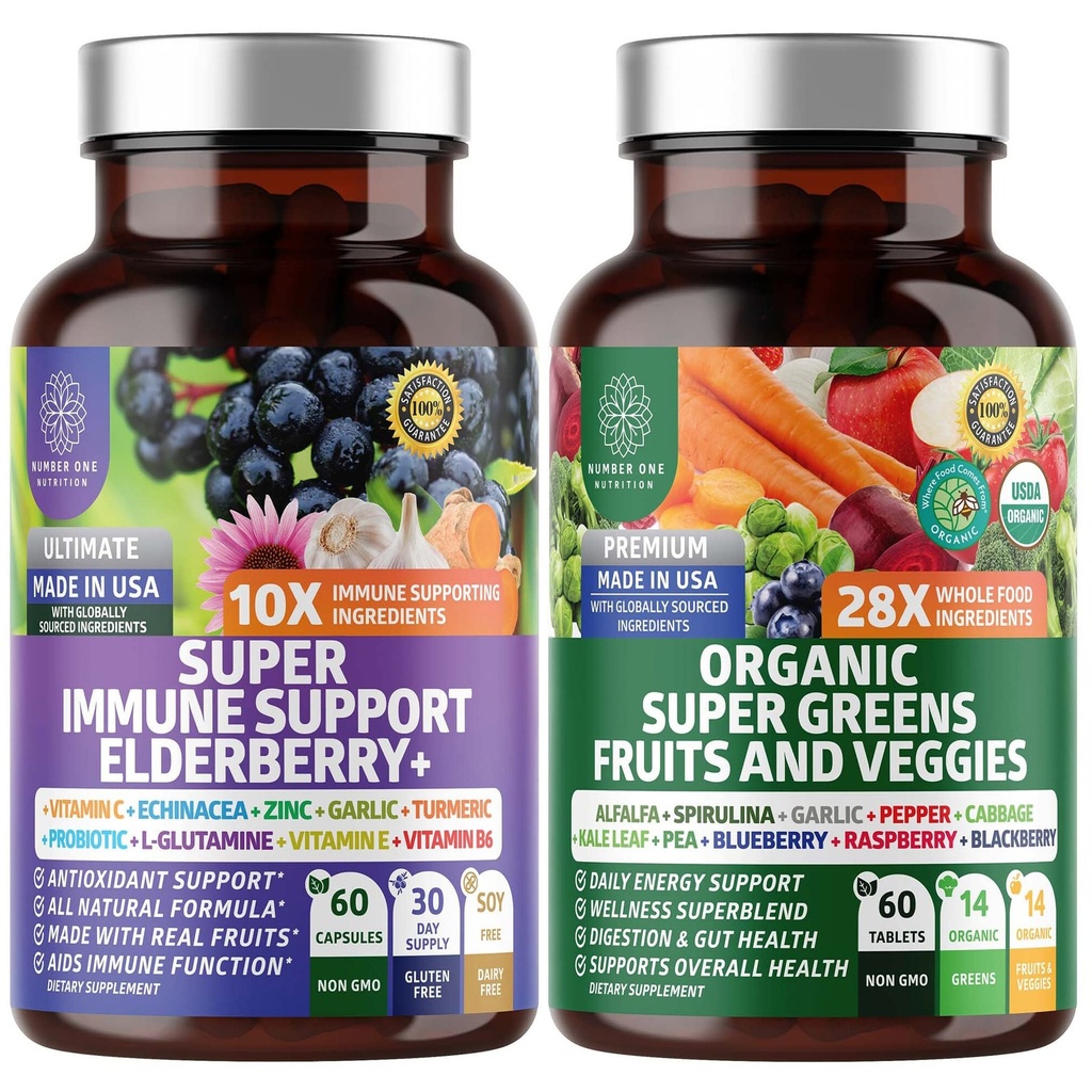 N1N Premium Biologische Super Fruit & Veggies + Immune Support [38 Krachtige Ingrediënten], Natural Super Greens Supplement met Alfalfa, Vitaminen & Minerals, Zink, Kurkuma en Probiotica, 120 Caps