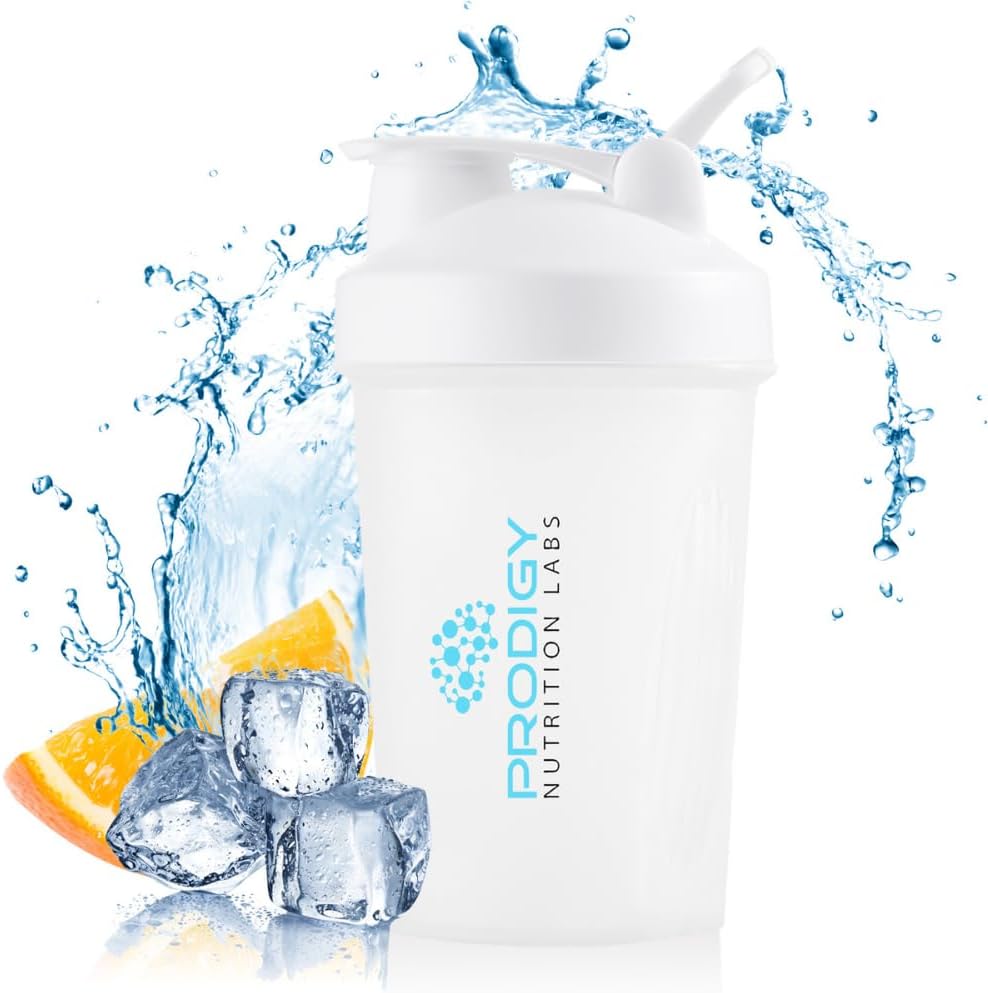 Prodigy Nutrition Labs Premium Shaker Bottle Perfect voor eiwitshakes en preworkout -14 Ounce (White)