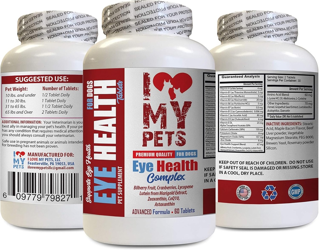 I love MY PETS LLC Hondenoog Supplement - Hondenoog Gezondheid Complex - Premium Formule - Vet Aanbevolen - Honden Lutein - 1 Fles (60 Treats)