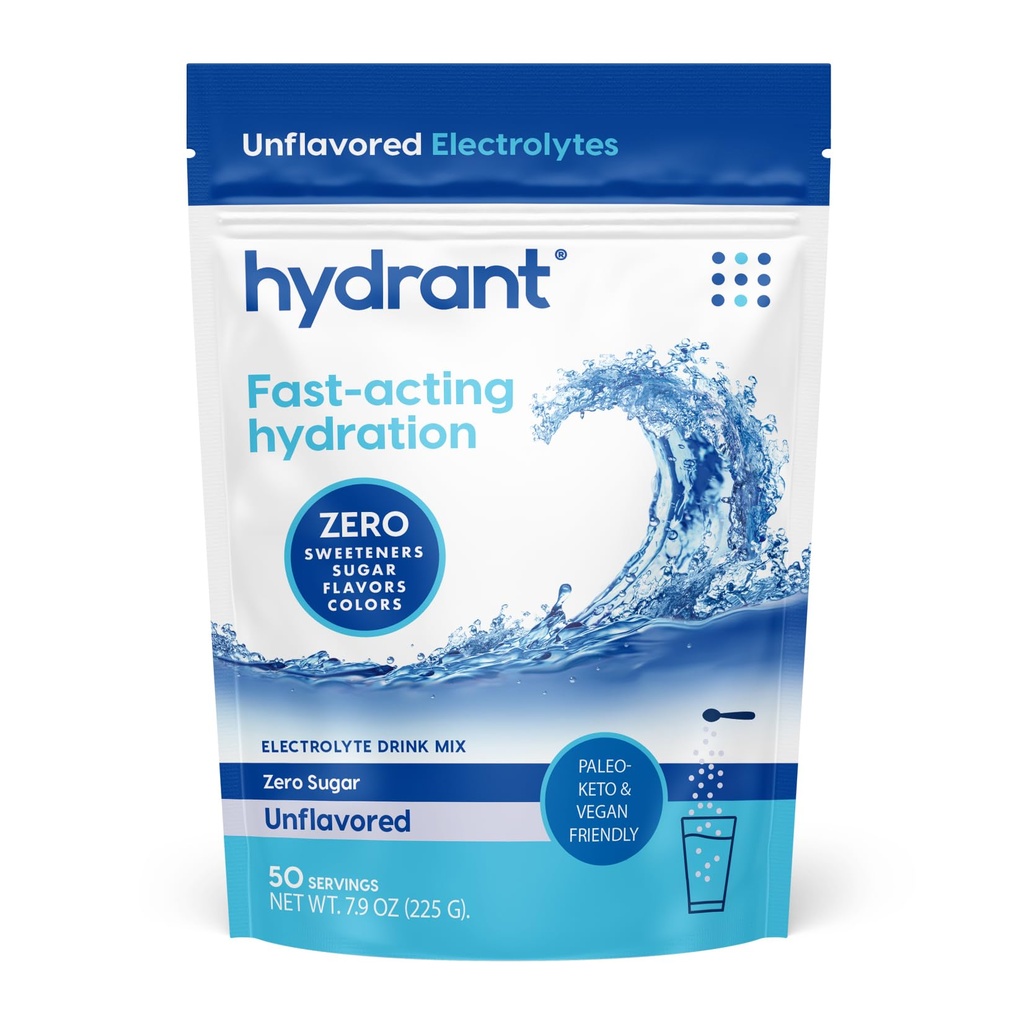 Hydratant - Bulk Hydration Powder, Unflavored, 50 Servings Fast Acting Electrolyte Rehydration Powder - Zero Sugar Flavorless Drink Mix voor dagelijks gebruik, Reizen & workouts
