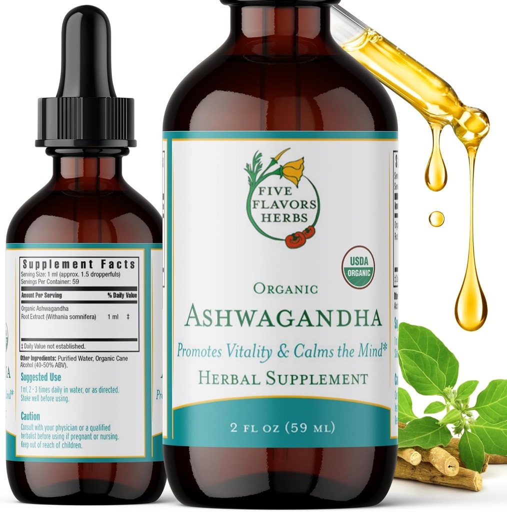 Ashwagandha Tinctuur - bevordert vitaliteit, kalmeert de geest, Immuun Ondersteuning, Adaptogen, Lemon Balm, Herbal Supplement - 2 Fl Oz
