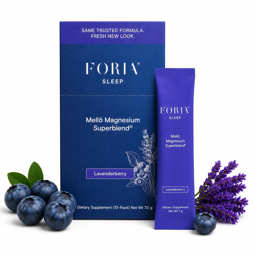 Foria Mellö Magnesium Powder Supplement - Magnesium Glycinate Sleep Support Powder with L-Theanine & GABA - Calming Drink Mix for Deep Sleep, Relaxation & Stress Support - Lavenderberry, 10 Pack