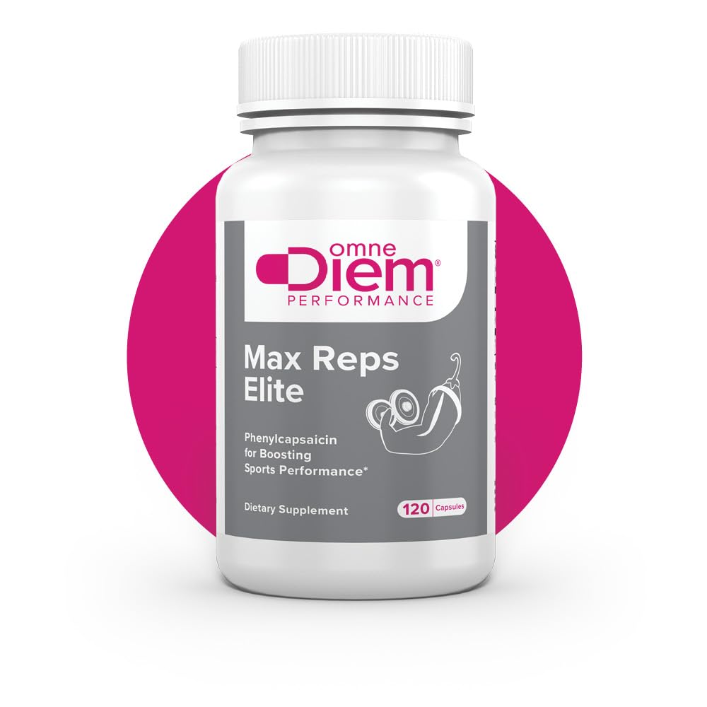 Omne Diem Max Reps Elite Capsules - Fenylcapsaicin Sports Performance Dietary Supplement - Ondersteunt maximale training en herstel en vermindert vermoeidheid - voor mannen en vrouwen - 120 t ie