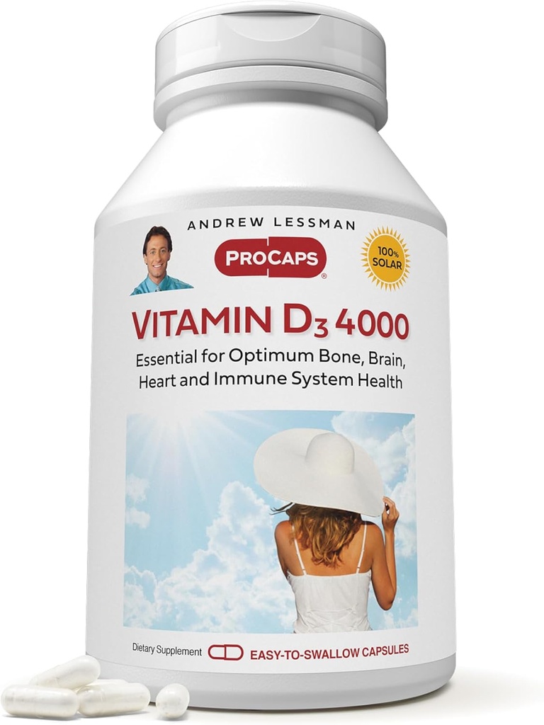 ANDREW LESSMAN Vitamine D3 4000 IE 180 Capsules - Hoge potentie, essentieel voor Calcium Absorptie, Ondersteunt botgezondheid, gezonde spierfunctie, immuunsysteem, Meer. Klein Makkelijk doorslikken Capsules