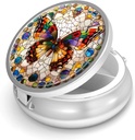 Pill Box-3 Compartiment kleine pil geval voor Purse & Pocket Mini metalen pil houder Travel Pill Container om supplementen vitamines BPA-vrij te houden (Gemstone Vlinder)