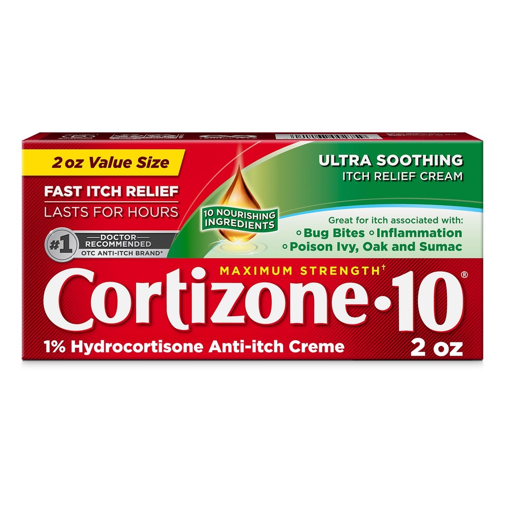 Cortizone-10 Maximum Strength Ultra Soothing Itch Relief Cream, 1% Hydrocortisone, Fast-Acting, Anti-Itch Cream for Bug Bites, Rash, Eczema, Psoriasis, Poison Ivy, Oak, Sumac & More, 2 oz