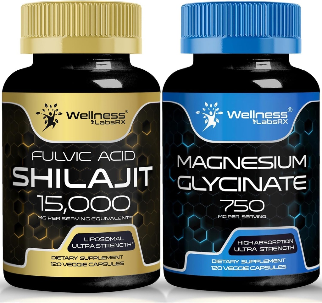 Magnesium Glycinate Capsules - 750mg - Magnesium Supplement High Absorption Supplement │Shilajit Pure Himalayan Organic Capsules with Naturally Occuring Fulvic Acid