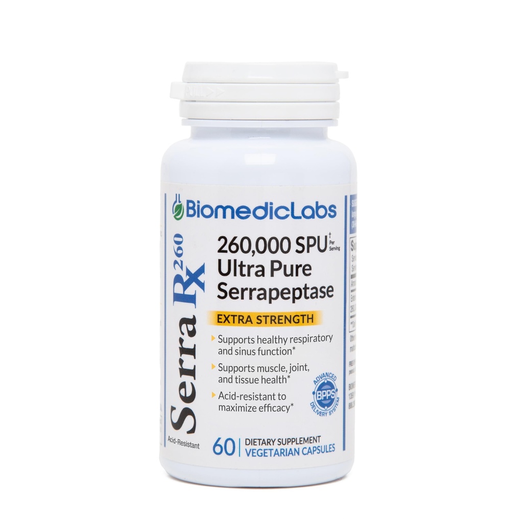 Serra-RX 260.000 SU Serrapeptase -Acid-Resistant Proteolytische Systemische Enzyme, Non-GMO, Glutenvrij, Veganistisch, Ondersteunt Sinus, Immune & Lung Health, 60 Veg Capsules