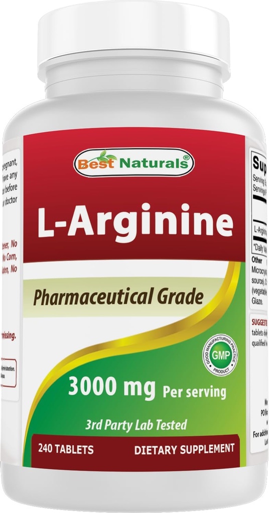 Best Naturals L-Arginine 3000mg per portie - 240 tabletten - Farmaceutische kwaliteit - Niet-GMO & Glutenvrij - Made in the USA