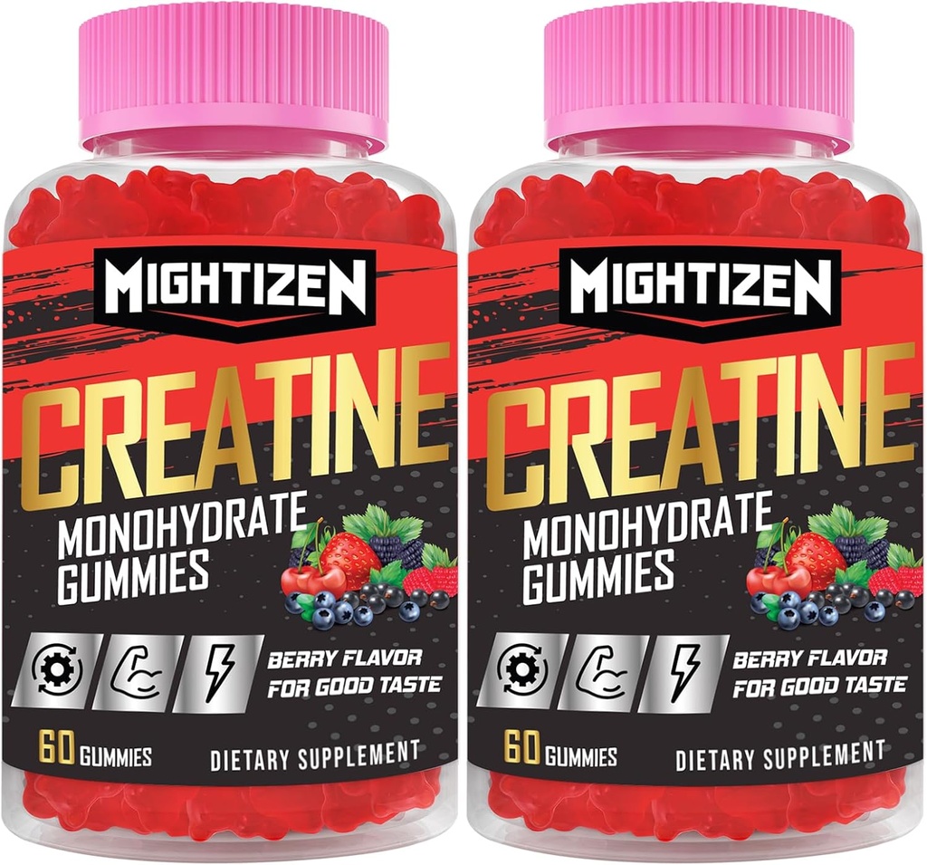 Creatine voor mannen en vrouwen Creatine Monohydraat Gummies, Creatine Monohydraat per portie met Taurine & Vitamine B12, Pre-workout voor maximale sterkte, energie & endurance - 2 Pack