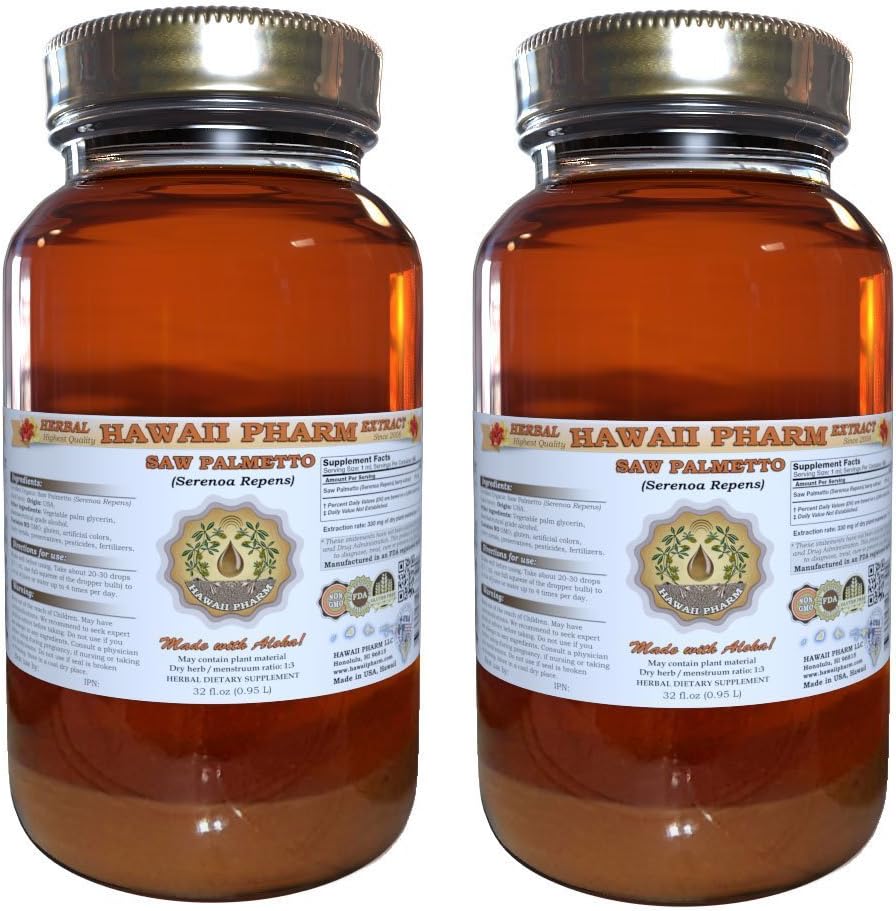 Saw Palmetto Liquid Extract, Organic Saw Palmetto (Serenoa Repens) Tinctuur, Kruidensupplement, Hawaii Pharm, Made in USA, 2x32 fl.oz