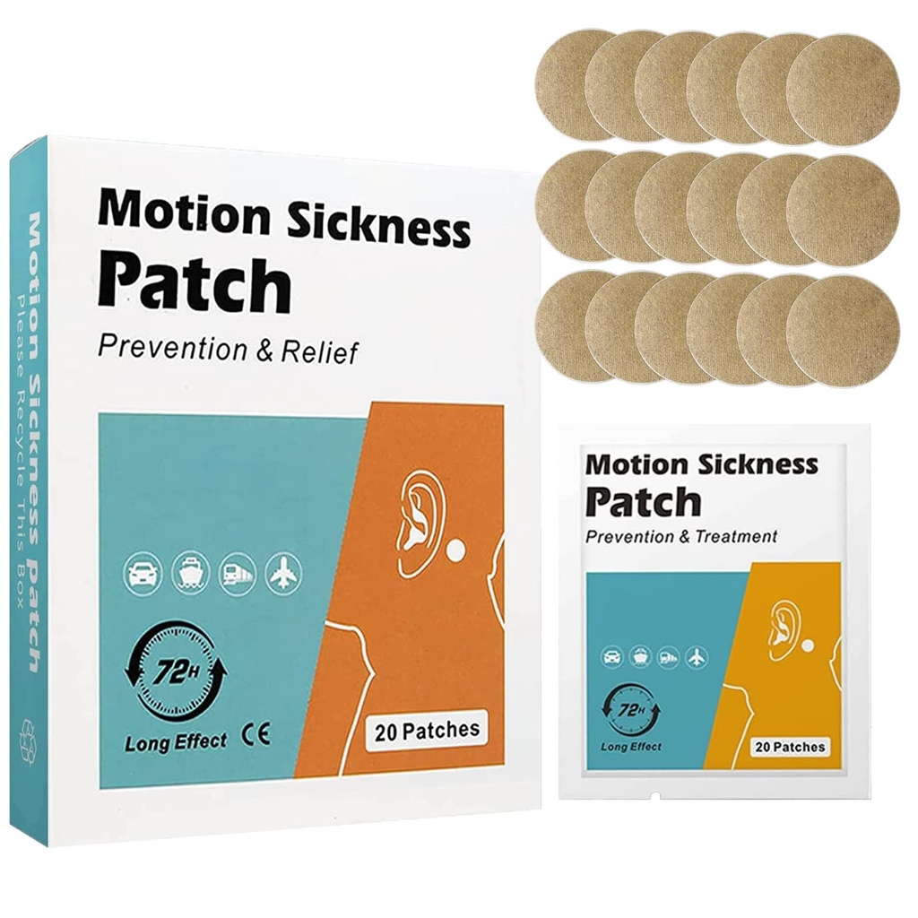 20 Count Motion ziekte Patches - Snelle acting Verlicht Duizeligheid van zeeziekheid en autoziekte, pak voor auto en boot rijden, cruise en vliegtuig reizen Patches