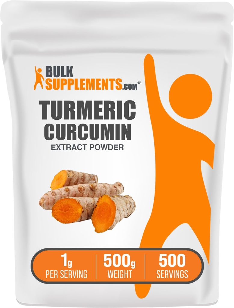 BulkSupplements.com Kurkuma Extract Poeder - van Kurkumawortel, Curcuma Supplementen, Kurkumapoeder - Glutenvrij, 1g per portie, 500g (1.1 lbs) (verpakking van 1)