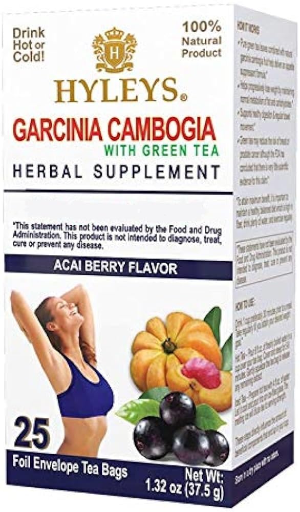 HYLEYS Thee Garcinia Cambogia Groene Thee met Acai Berry smaak - 25 Theezakjes (12 Pack - 300 Theezakjes Totaal)