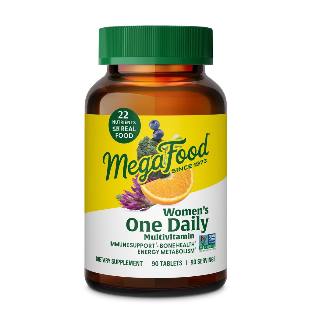 MegaFood Womens Multivitamine One Daily - Multivitamine voor vrouwen - Vitamine C, Vitamine D, IJzer & B Vitamines - Bot, Energie Metabolisme & Immuun Ondersteuning - Vegetarisch, Glutenvrij - 90 tabletten, 90 porties