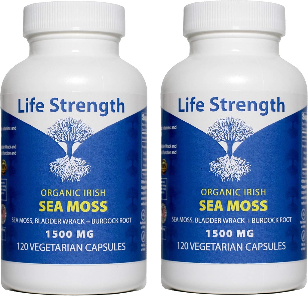 Sea Moss Capsules (Pack of 2) - Wildcrafted Irish Sea Moss, Bladderwrack & Burdock Root Superfood Blend - Immune System, Joint, Gut Health & Thyroid Support - 240 Vegetarische Capsules