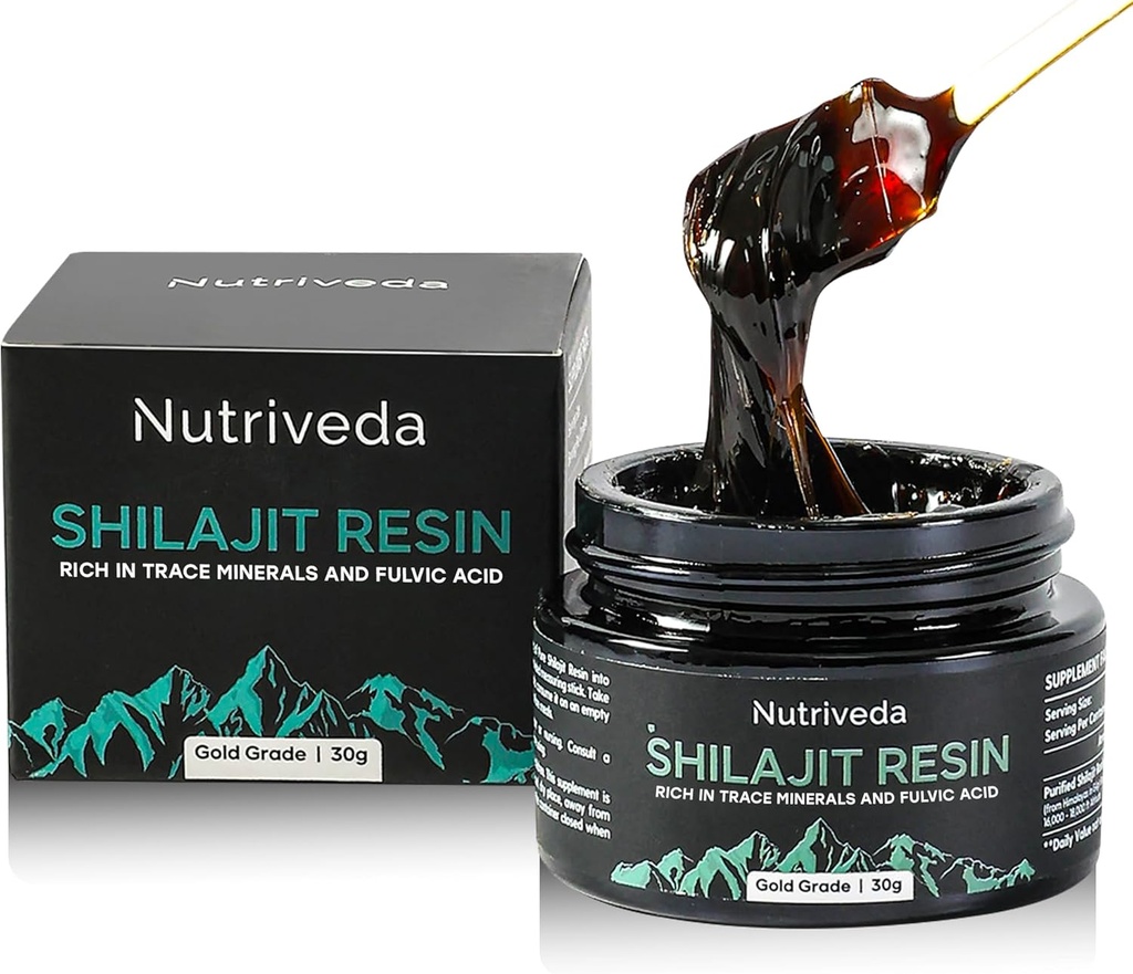 Premium Shilajit Resin 600mg - Gold Grade Himalaya Shilajit - Rijk aan sporenmineralen en Fulvic Acid voor Energie en Immune Ondersteuning - Third-Party Getest - 30g(Verbeterde smaak, Minder Bitter)