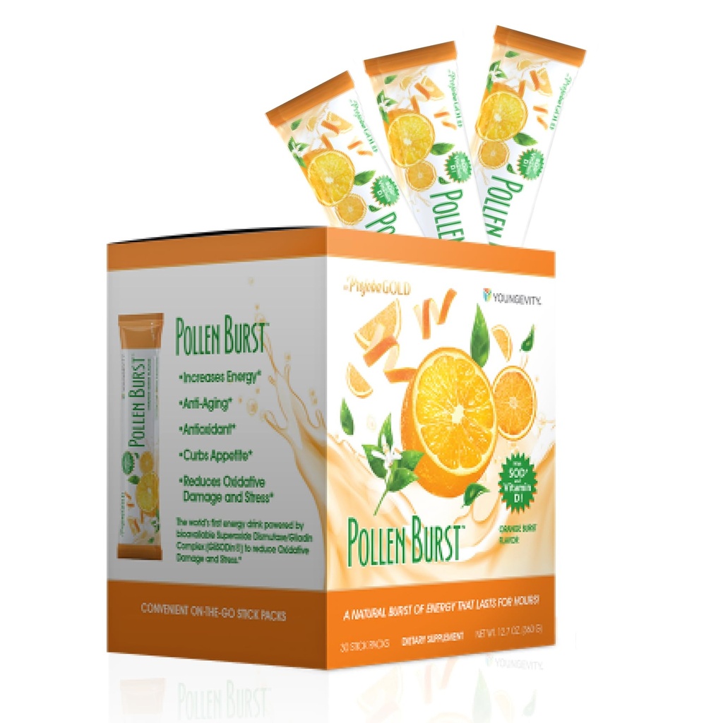 Youngevity ProJoba Pollen BurstTM - Clean Natural Energy Supplement w/Green Tea, Pollen Extract, GliSODin® - Increase Focus, Brain Boost, Endurance, Mental Clarity (30 Sticks)