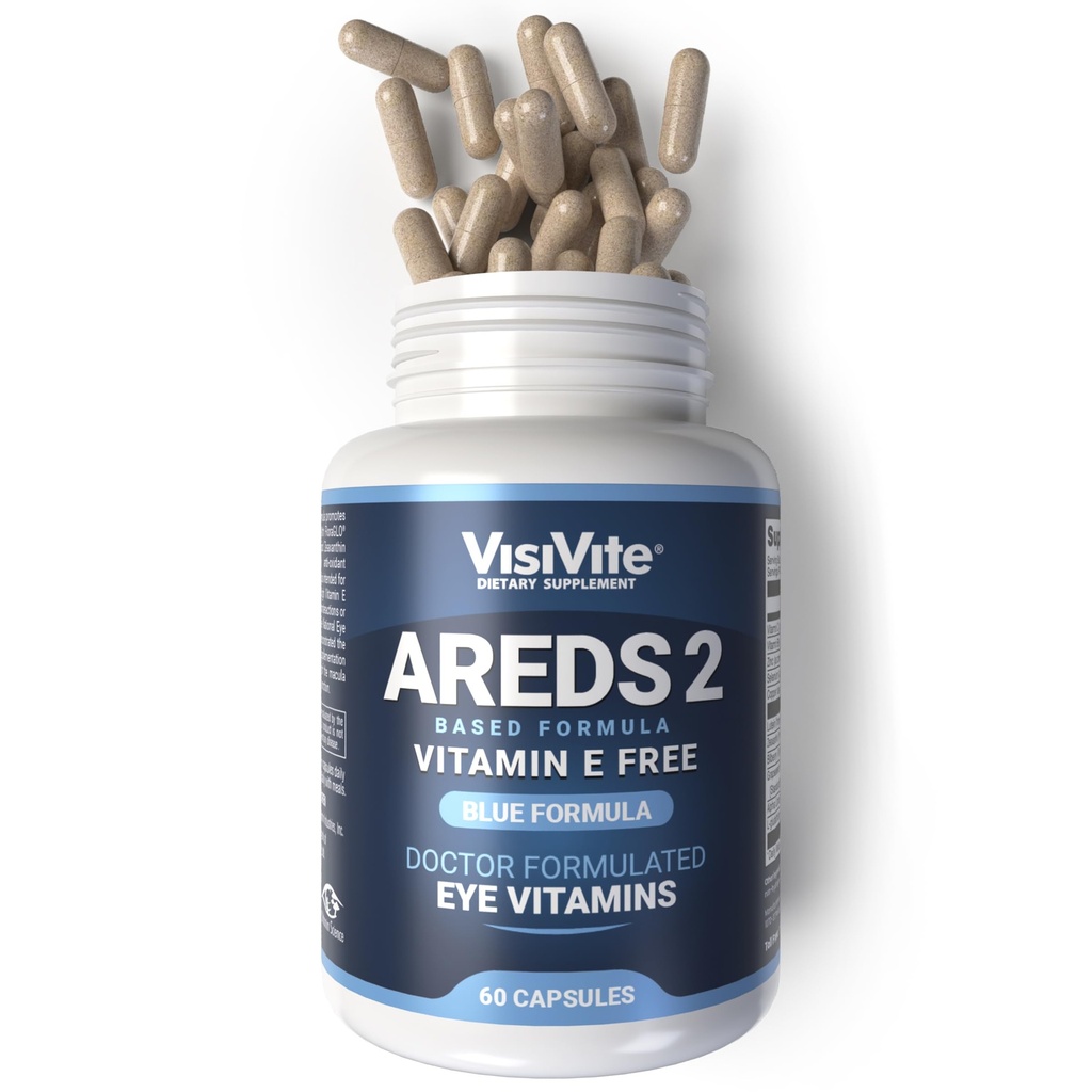 AREDS 2 Oogvitaminen - VisiVite Vitaminen voor Eye Health Zonder Vitamine E - Oogvitaminen voor senioren - Luteïne en Zeaxanthine Supplementen - 60 Capsules