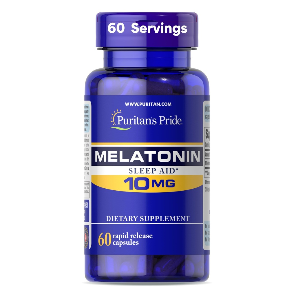 Puritan's Pride Premium Super Strength Melatonine 10mg Slaaphulp, Dieetsupplement voor geluid, rustgevende en langere slaapondersteuning, 2 maanden supply, 60 snelle afgifte Capsules