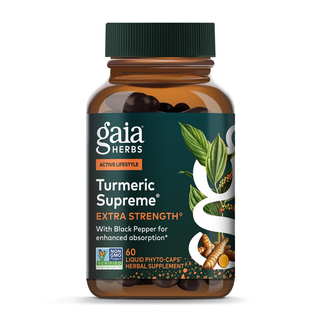 Gaia Kruiden Kurkuma Extra sterkte - Ondersteunt Occasional Ongemak van Normal Wear & Tear* - met Kurkuma Curcumin & Black Pepper - 60 Vegan Liquid Phyto-Capsules (Up to 60-Day Supply)