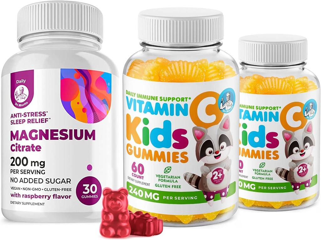 Vitamine C Gummies 120 tellen voor kinderen & volwassenen 240 mg en Magnesium 200 mg Gummies - Immune Support Low-Sugar Kauwbare Gummy Vitaminen voor peuters met Magnesium Kalm Kauwgom voor kinderen & volwassenen Suikervrij