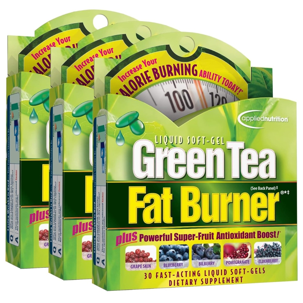 Toegepaste voeding Groene thee vet brander - 30 vloeibare soft-Gels, Pack van 3 - Verhoogt Calorie Burning & Supplies Krachtige antioxidanten - 45 Totaal porties