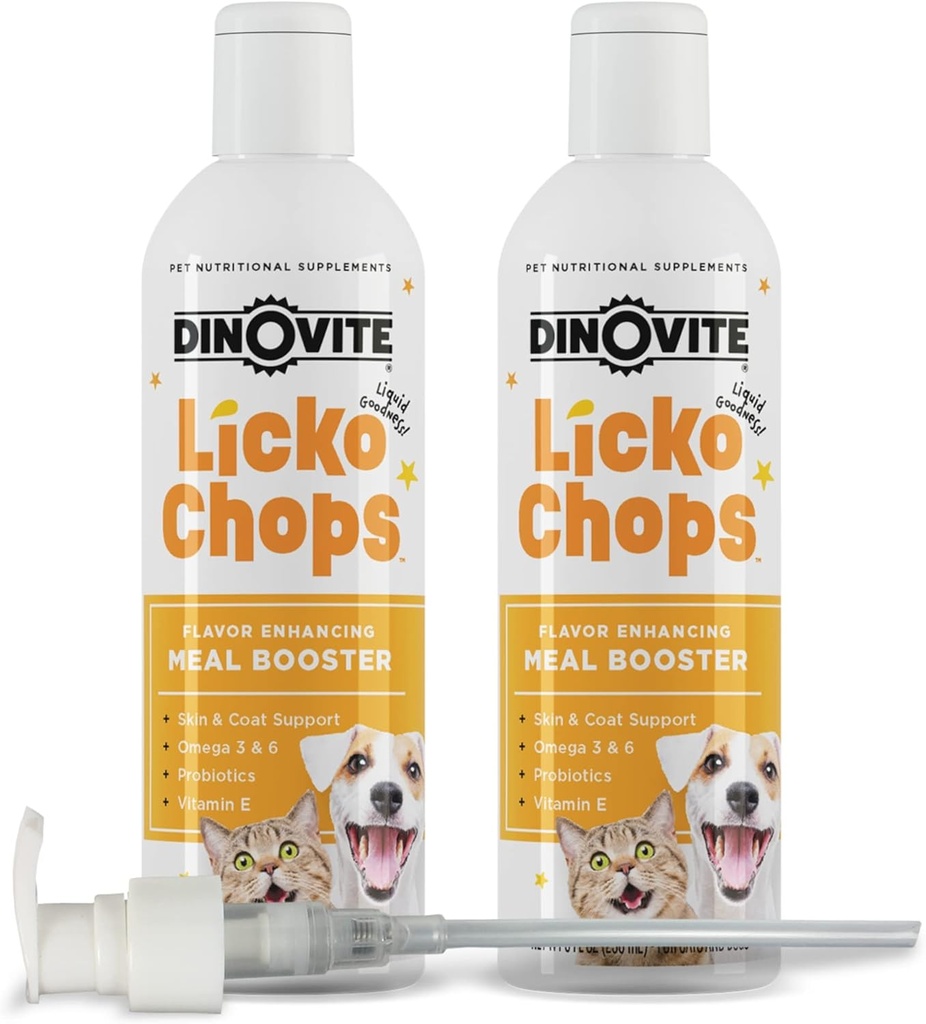 Dinovite Lickochops for Dog & Cat Supplement Enhanced with Omega-6, 3 Fatty Acids, Probiotics and Vitamine E, 16 oz with Pump