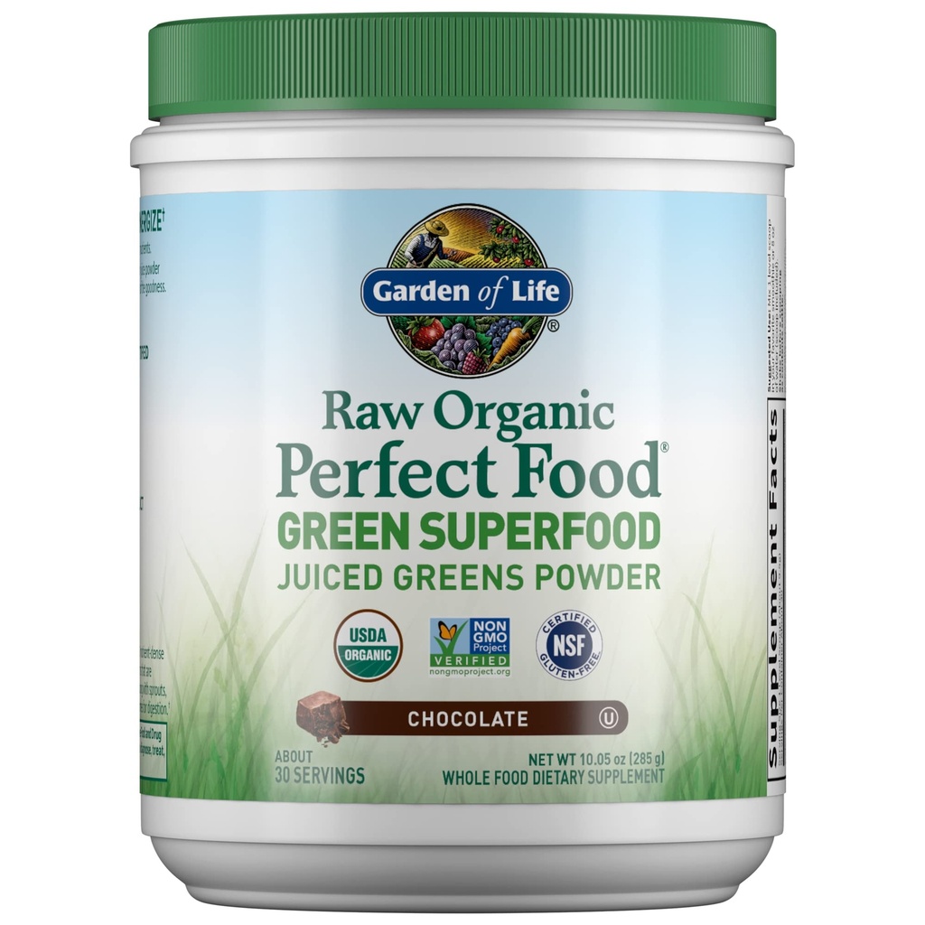 Tuin van het leven Rauwe Biologische Perfecte Eten Groen Superfood Gesapeerde Groenen Poeder - Chocolade, 30 Servers - Non-GMO, Glutenvrij, Veganistisch Geheel Voedsel Dieetsupplement, Plus Probiotica & Enzymen