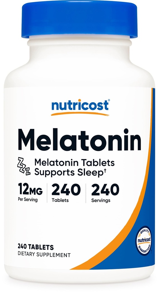 Nutricost Melatonine 12mg, 240 tabletten - 12mg per portie, Non-GMO, Glutenvrij
