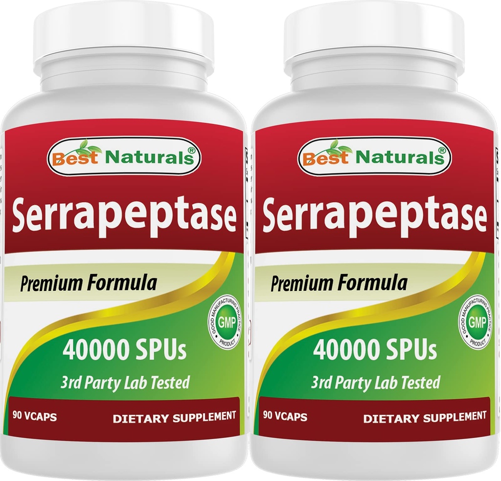 Best Naturals Serrapeptase 40000 SPU's 90 Vcaps (90 Tellen (pakket 2))