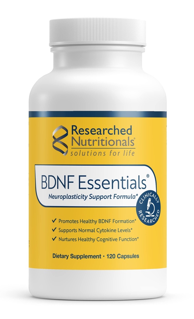 Onderzoek naar voedingselementen BDNF Essentials - Klinisch onderzocht hersensupplement met Bacopa Monnieri & Lions Mane Mushroom - Ondersteunt neuroplasticiteit, & gezonde cortisol niveaus, 120 capsules