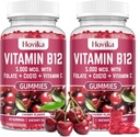 Vitamin B12 Complex 5000 mcg Methyl B12, Adenosyl B12 & Hydroxy B12, with Coenzyme Q10, Folate, Vitamin C, Chewable B 12 for Energy Support, Metabolism, Bone Health - Cherry Flavor, 2 Pack