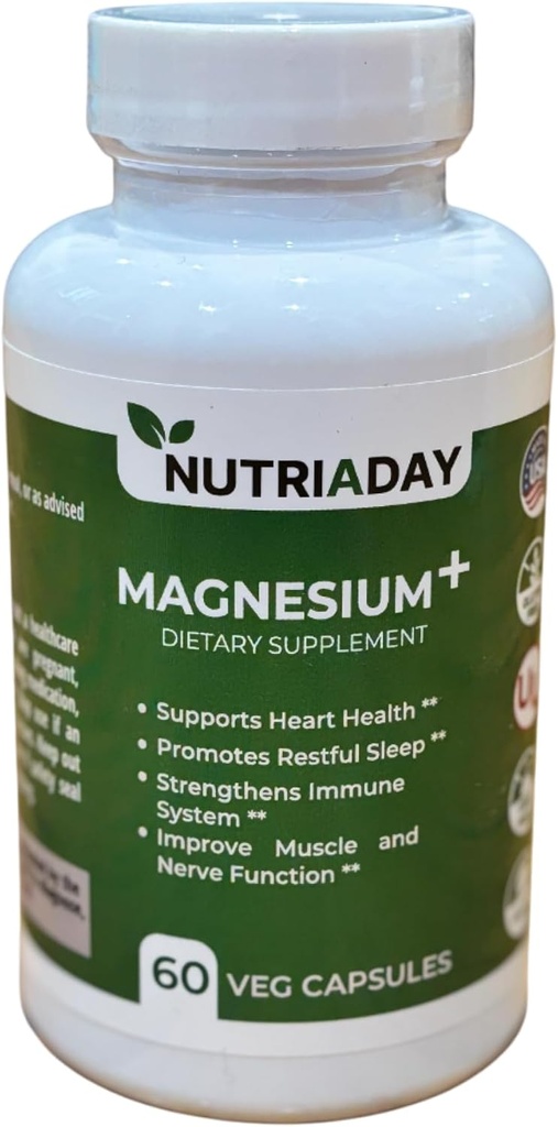 Magnesium Plus supplement - Magnesium Complex for Stress Relief, Heart Health, Slaap Support, Immune Boost, Muscle & Nerve Aid - Pure Magnesium Glycinate Powder 60 Veg Capsules
