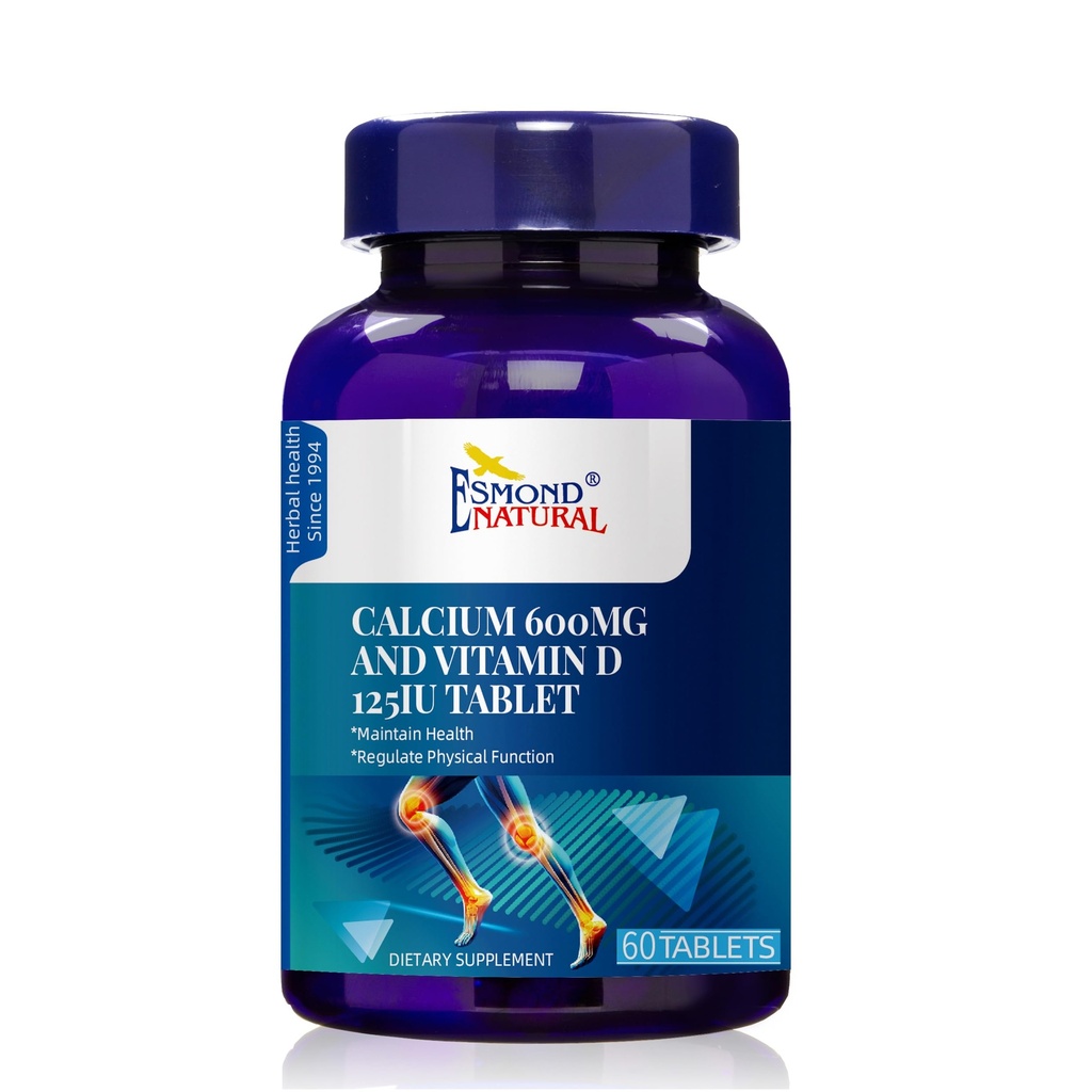 (3 Pack) Esmond Natural: Calcium 600mg en vitamine D 125IE (Behoud van de gezondheid, Regulate fysieke functie), GMP, natuurlijk product Assn gecertificeerd, Made in USA - 180 tabletten