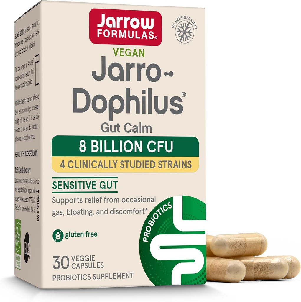 Jarrow Formulas® Jarro-Dophilus® Gut Calm Probiotic, 8 miljard CFU Supplement voor de spijsvertering, 30 capsules met vertraagde afgifte, 30 dagen levering