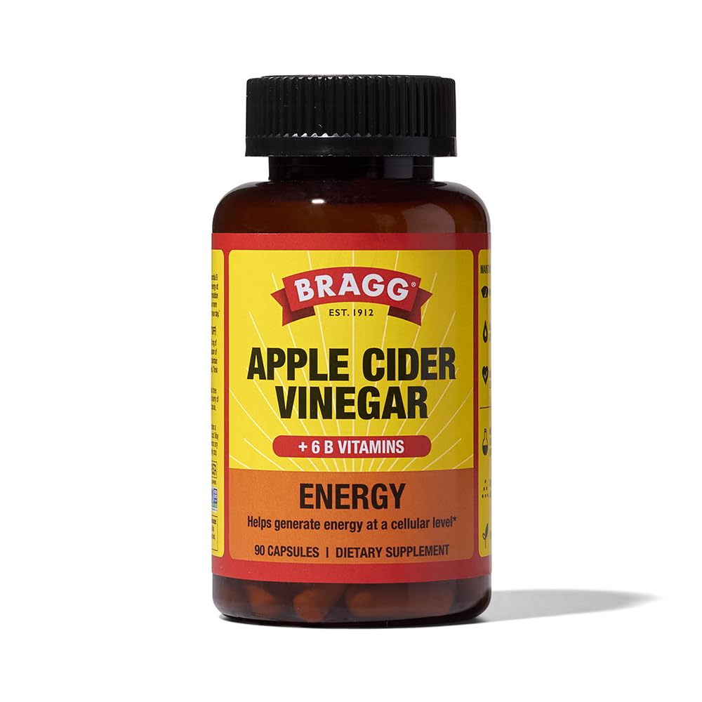 Bragg Energy Apple Cider Vinegar Capsules met B-12 Vitaminen - 90 Capsules - Gewichtsbeheer - Non-GMO, Veganistisch, Glutenvrij, Geen Suiker - Helpt om energie te genereren op celniveau voor mannen en vrouwen
